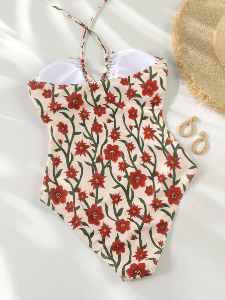 One Piece V neck Swimsuit