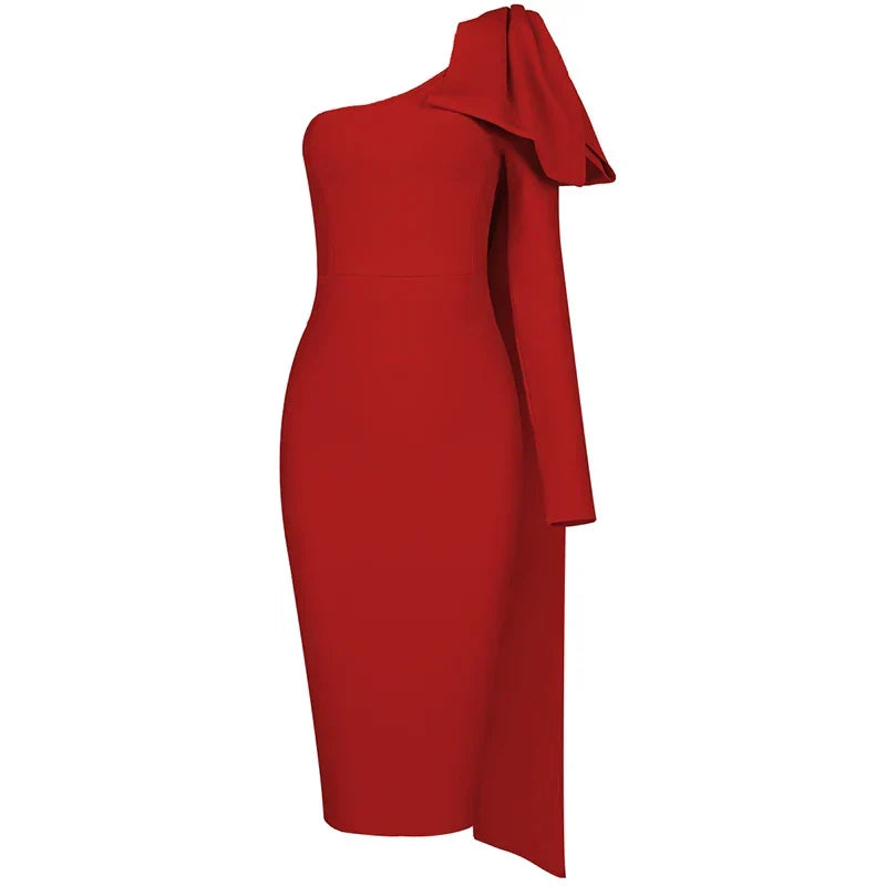 Luxe Radiance One-Sleeve Bowknot Bandage Dress