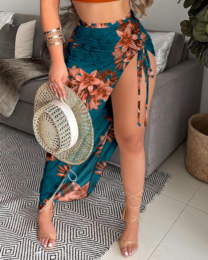 Two Pieces Crop Top & Drawstring skirt- multiple prints