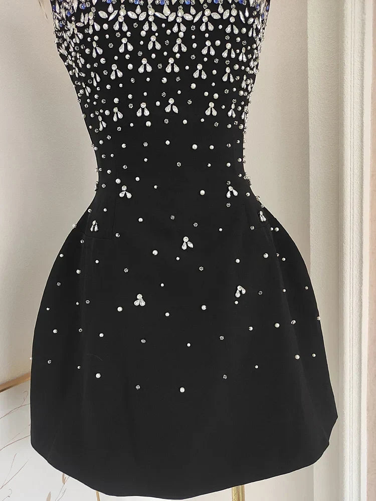Parisian Glam Diamond-Spliced Mini Dress