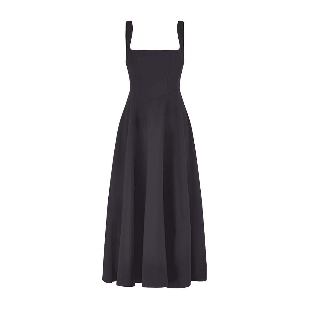 Celestia  High Waist Square Neck Midi Dress | Black