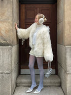 Valentina Fringe Fluffy Faux Fur Jacket