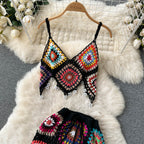 Two-piece knitted beach set by 64b136-1e featuring a stylish top and matching shorts, perfect for beachwear and summer outings.