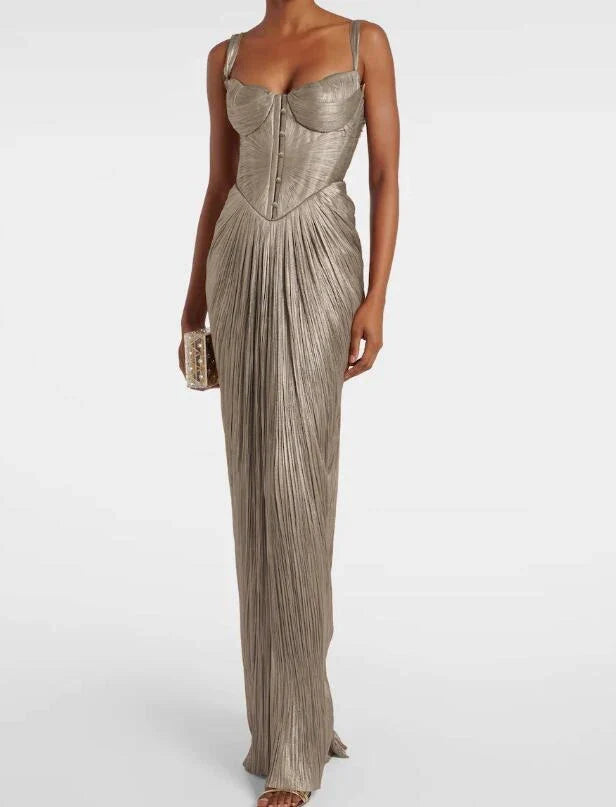 Backless Lace-Up V-neck Draped  Elegant Long Dress