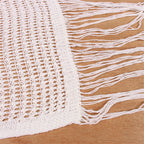 White or black fringe crochet tunic beach cover dress, lightweight swimwear with intricate crochet details, perfect for beachwear.