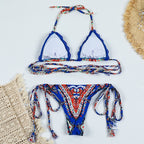 Dark blue lace boho cross bandage bikini set from 64b136-1e, featuring intricate lace details and a stylish swimwear design.