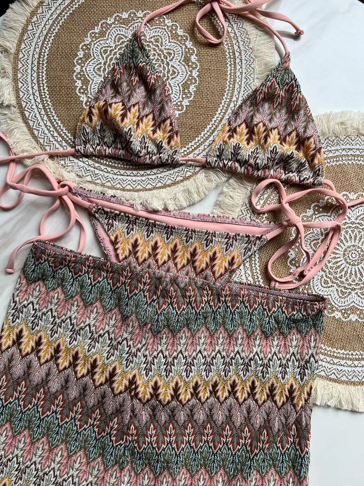 Zigzag 3 Piece boho bikini set - multiple colors available
