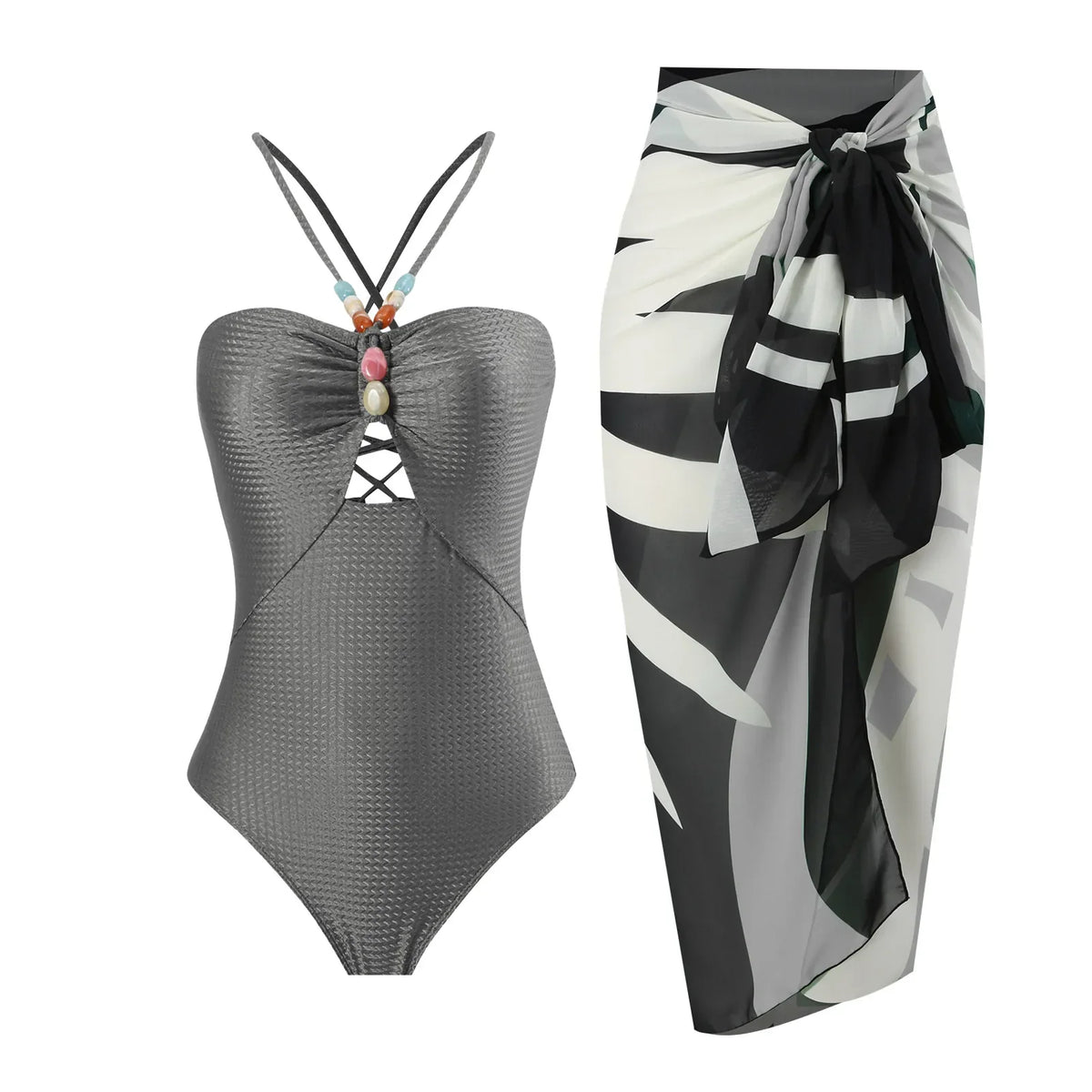 One Piece Retro Swimwear with matching skirt - multiple prints