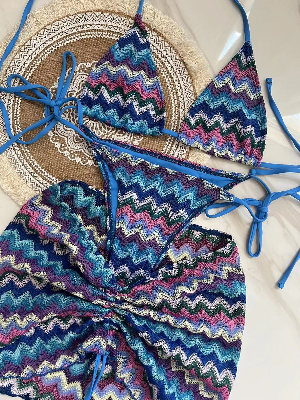 Zigzag 3 Piece boho bikini set - multiple colors available