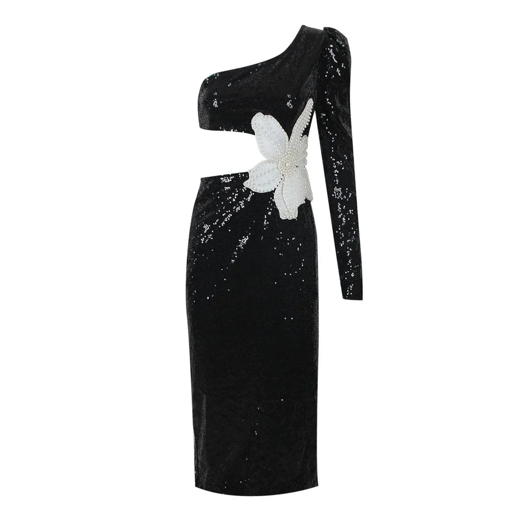Midnight Blossom Asymmetrical Dress