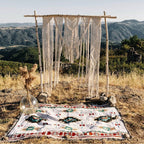 Colorful tribal boho rug and blanket set from 64b136-1e, suitable for outdoor or indoor use, with intricate geometric patterns.