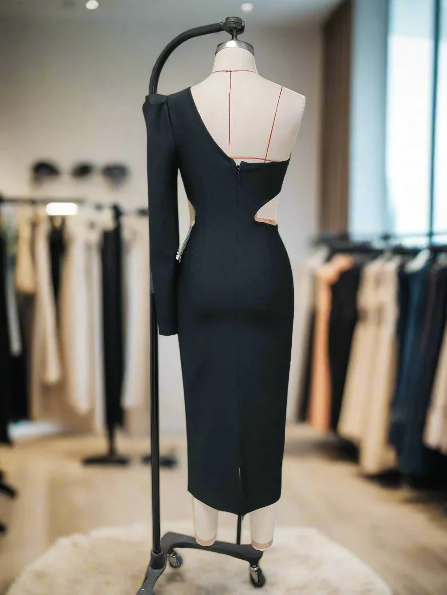 Midnight Blossom Asymmetrical Dress