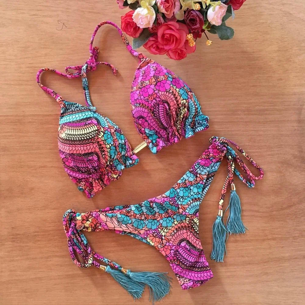 Boho Tassel Bottom Bikinis - multiple prints