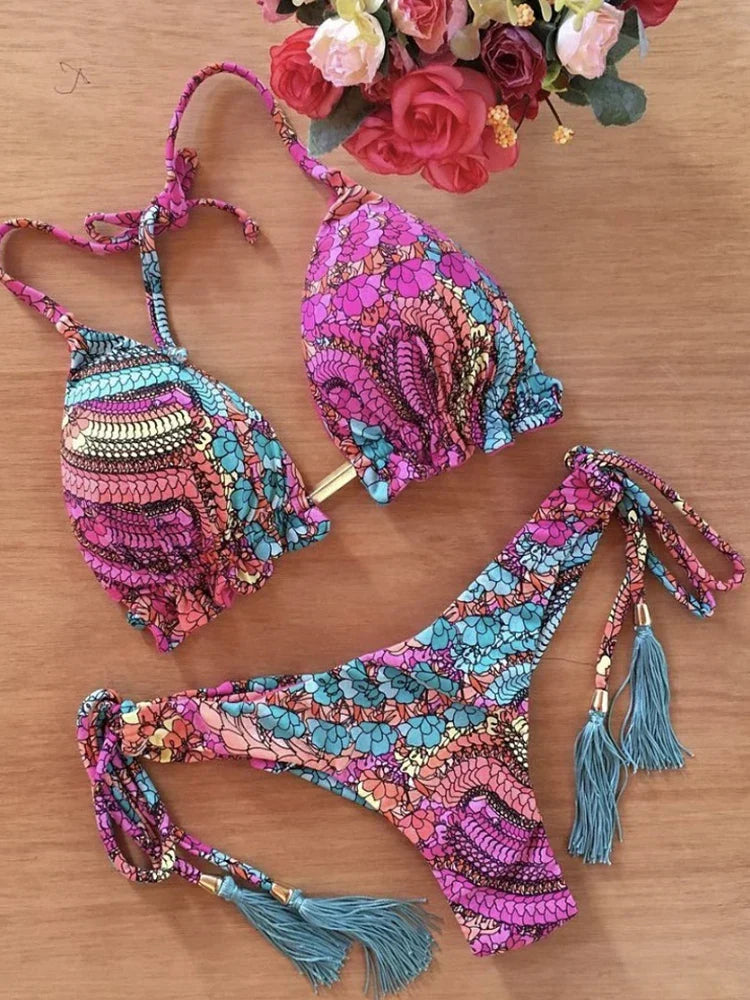 Boho Tassel Bottom Bikinis - multiple prints