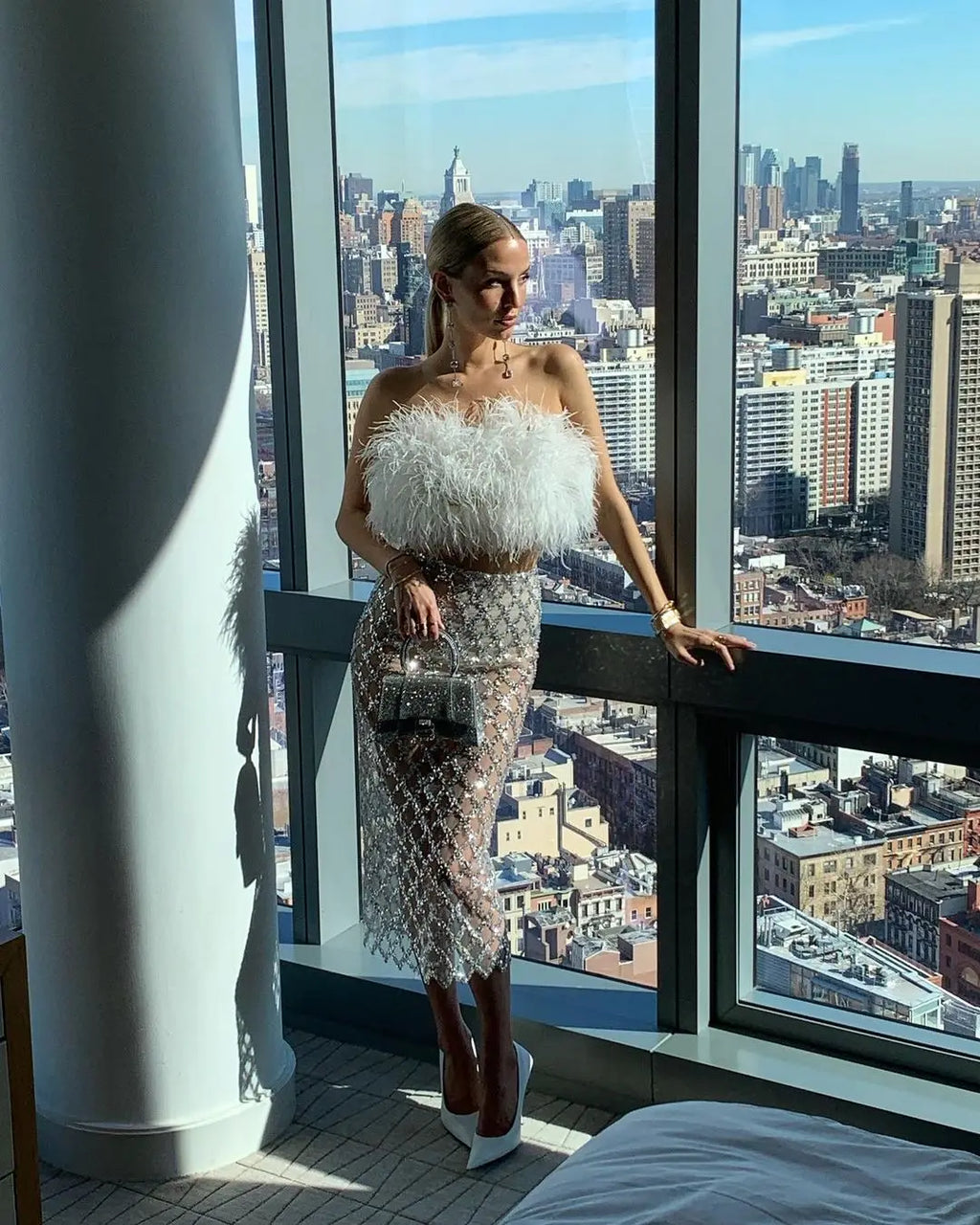 Feathered Elegance Two-Piece Party Set