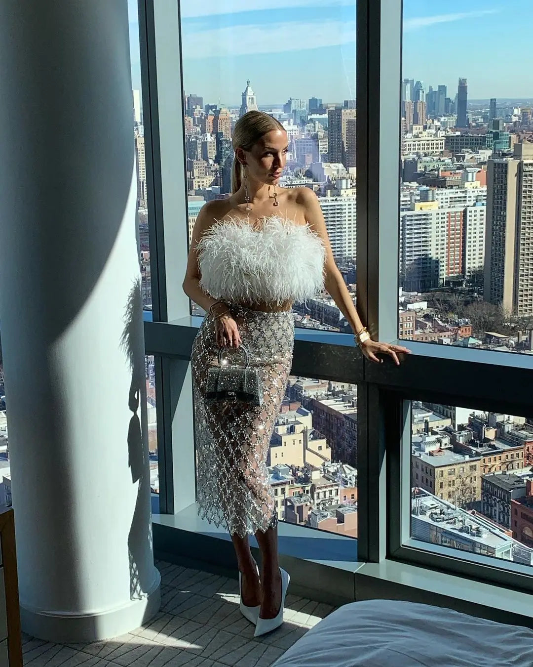 Feathered Elegance Two-Piece Party Set