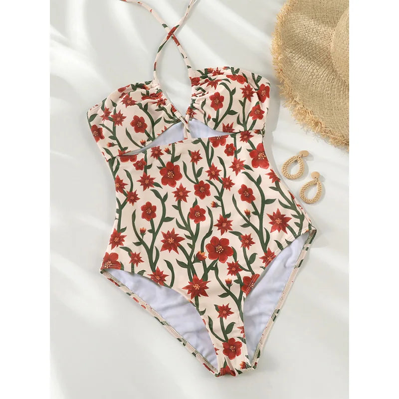 One Piece V neck Swimsuit