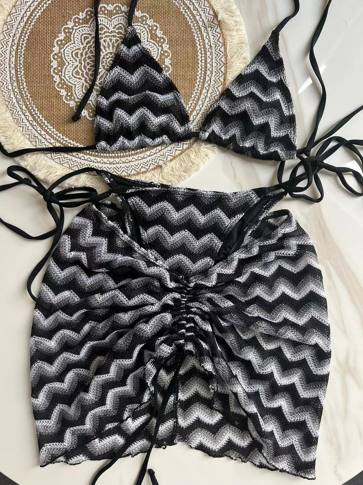 Zigzag 3 Piece boho bikini set - multiple colors available