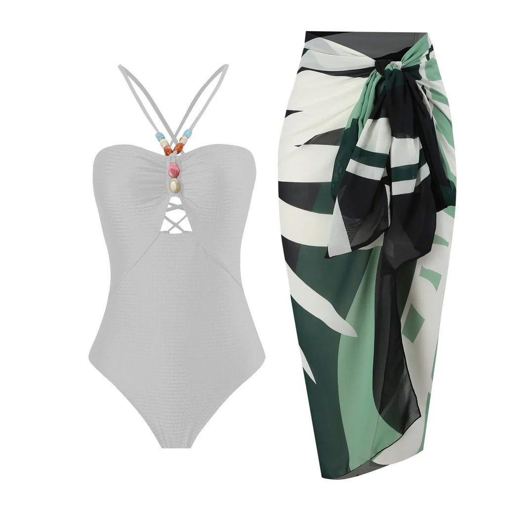 One Piece Retro Swimwear with matching skirt - multiple prints