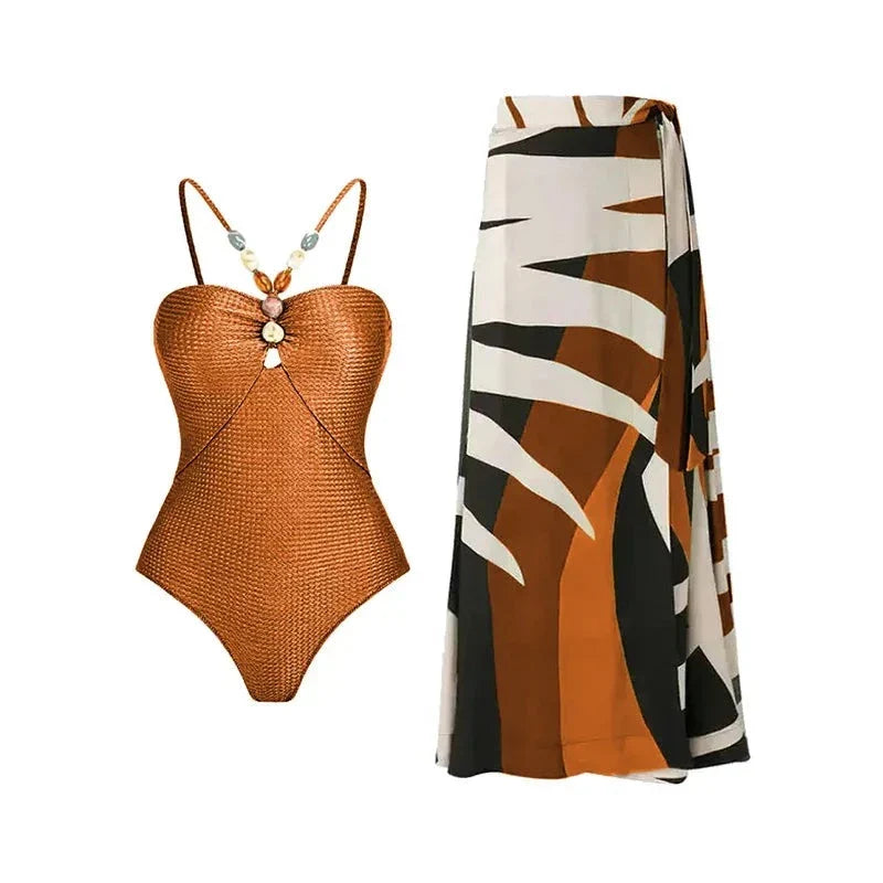 One Piece Retro Swimwear with matching skirt - multiple prints