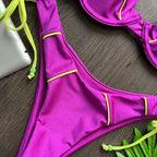 Sexy push-up bikini set swimwear in bright colors with padded cups and adjustable straps, designed for a flattering fit.