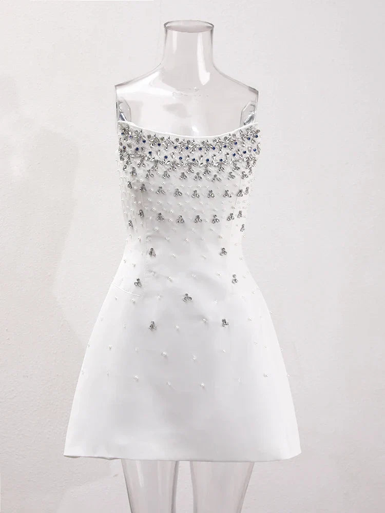 Parisian Glam Diamond-Spliced Mini Dress