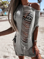 Colorful knit beach style mini dress by 64b136-1e featuring a casual, sleeveless design perfect for summer outings.