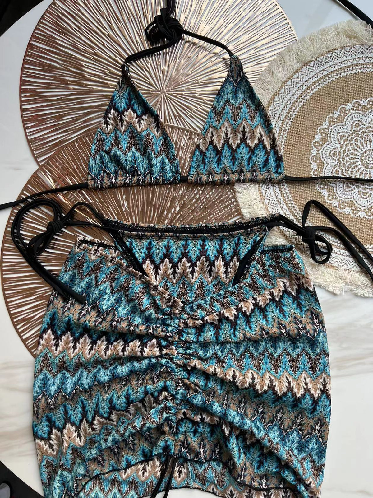 Zigzag 3 Piece boho bikini set - multiple colors available