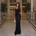 Think Again Black Lace Panel Maxi Dress