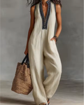 Urban Chic – White Jumpsuit for Women with High Neck & Zip Closure
