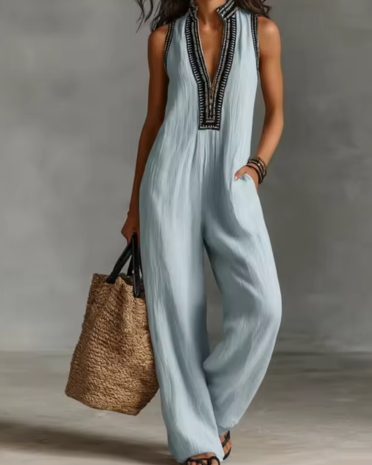Urban Chic – White Jumpsuit for Women with High Neck & Zip Closure