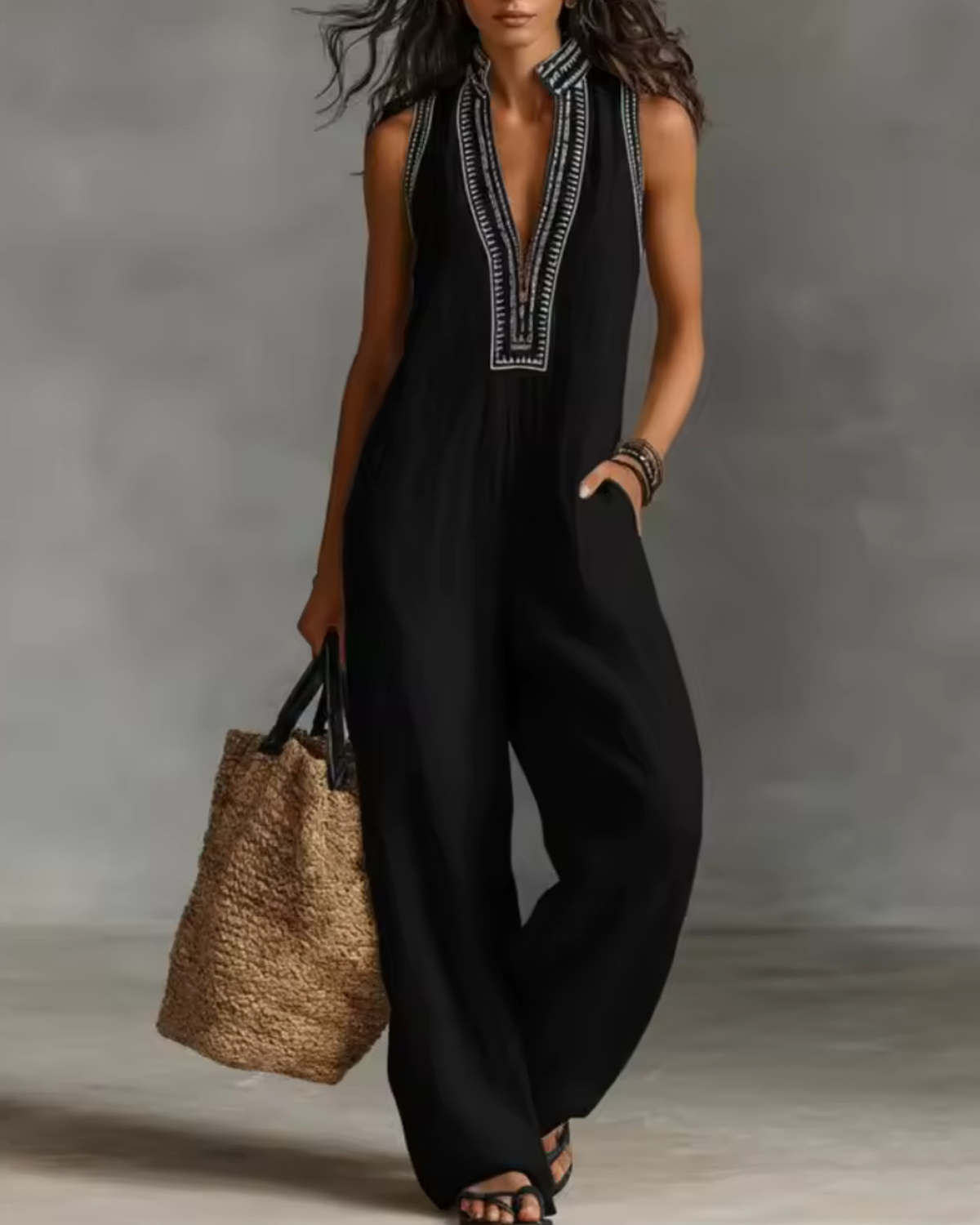 Urban Chic – White Jumpsuit for Women with High Neck & Zip Closure