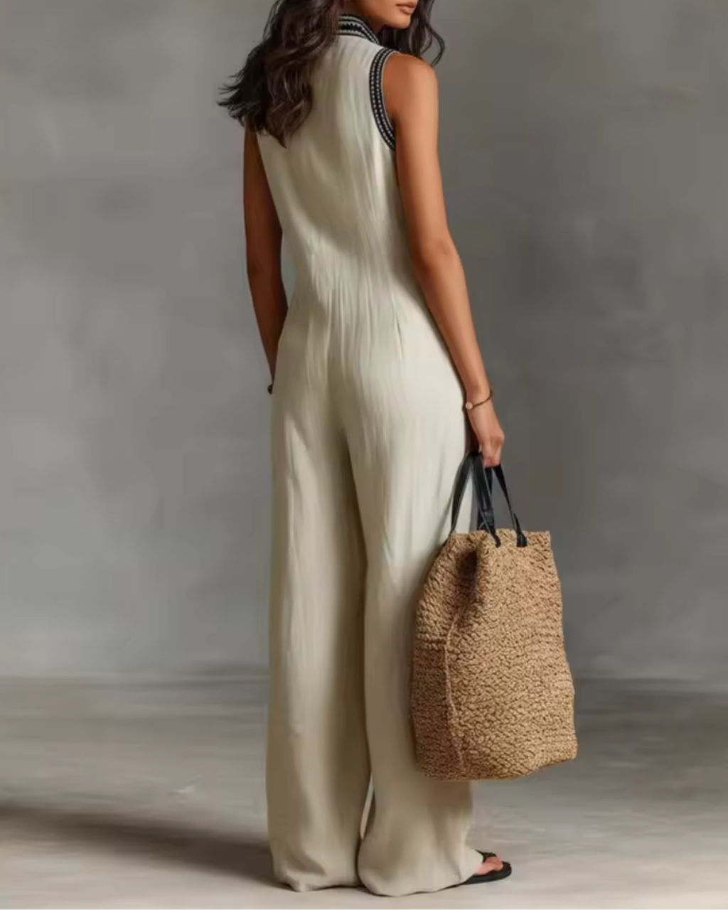 Urban Chic – White Jumpsuit for Women with High Neck & Zip Closure