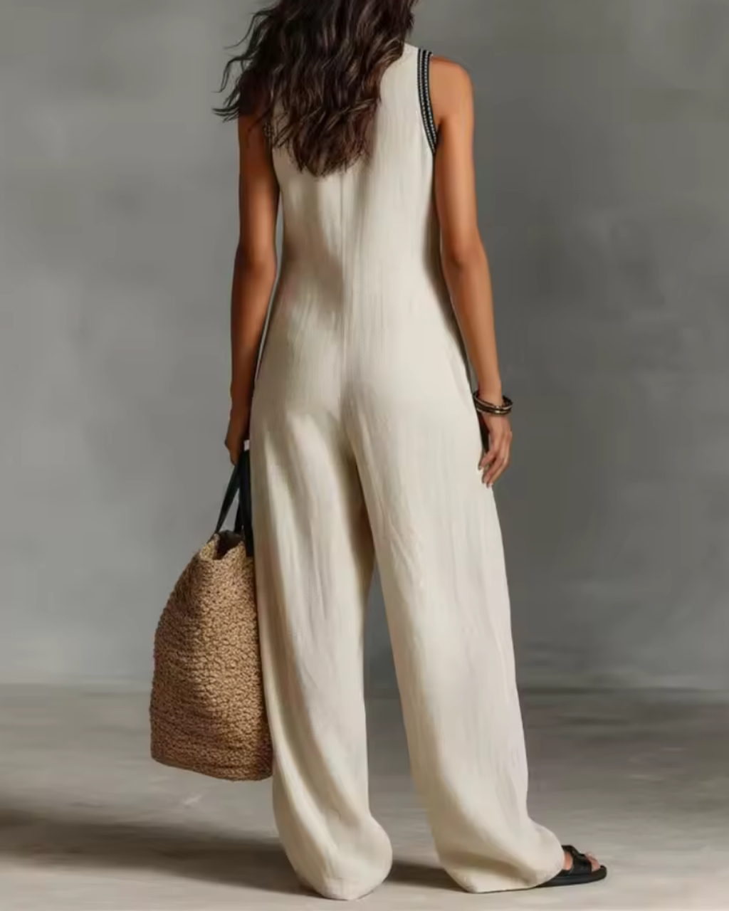 Urban Chic – White Jumpsuit for Women with High Neck & Zip Closure