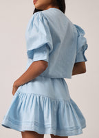 Laney Tiered Frill Linen Set | Pastel Blue