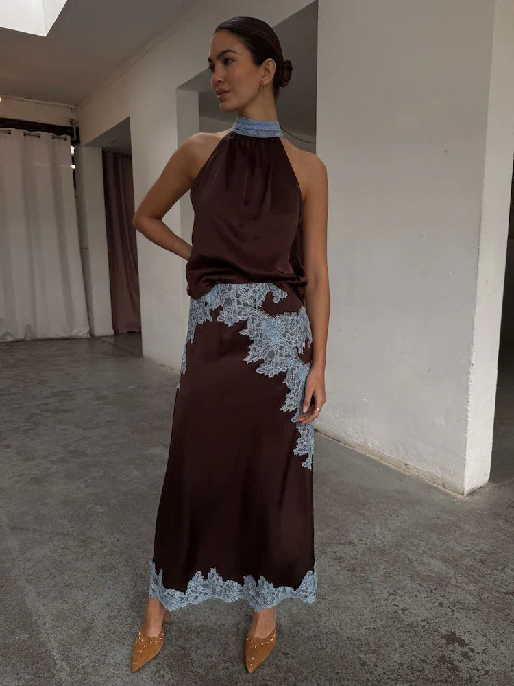 Chocolate Blue Lace Outfit Set