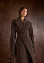 Mesma - Suede Asymmetric Coat with Cinch Belt - Brown