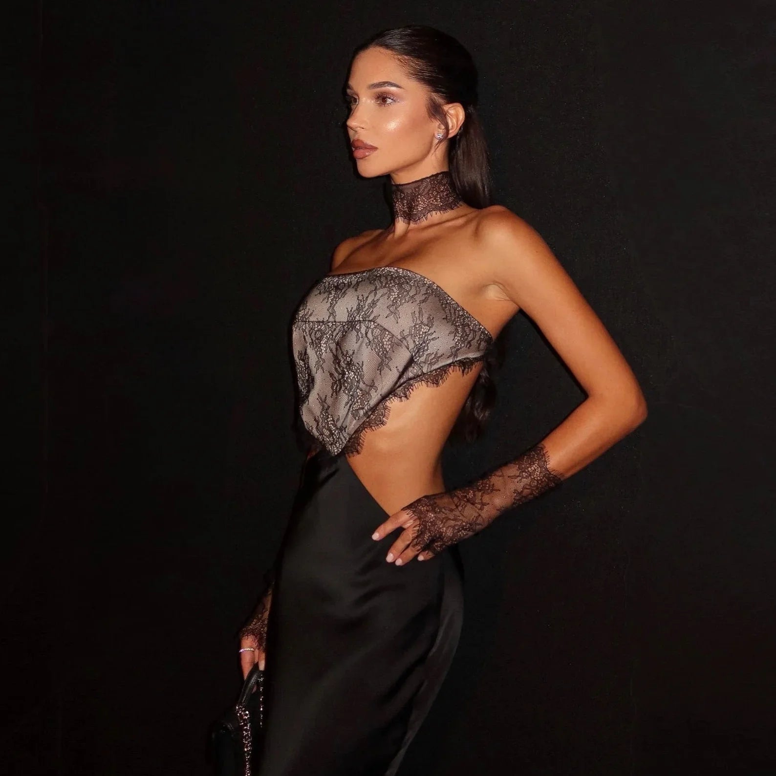 Watch Me Maxi Dress With Lace Choker And Statement Gloves