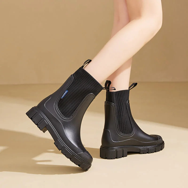 Therese | Waterproof Chelsea Rain Boots Black