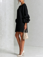 Floral Button-down Linen Blend Mini Dress With Striking Floral Cuffs