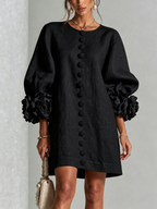 Floral Button-down Linen Blend Mini Dress With Striking Floral Cuffs