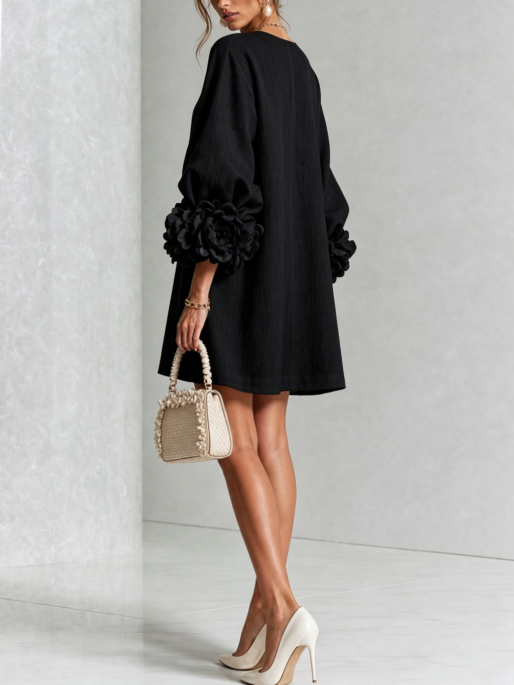 Floral Button-down Linen Blend Mini Dress With Striking Floral Cuffs