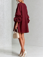 Floral Button-down Linen Blend Mini Dress With Striking Floral Cuffs