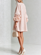 Floral Button-down Linen Blend Mini Dress With Striking Floral Cuffs