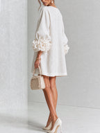 Floral Button-down Linen Blend Mini Dress With Striking Floral Cuffs
