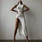 A New Me Chic White High Split Midi Dress