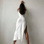 A New Me Chic White High Split Midi Dress