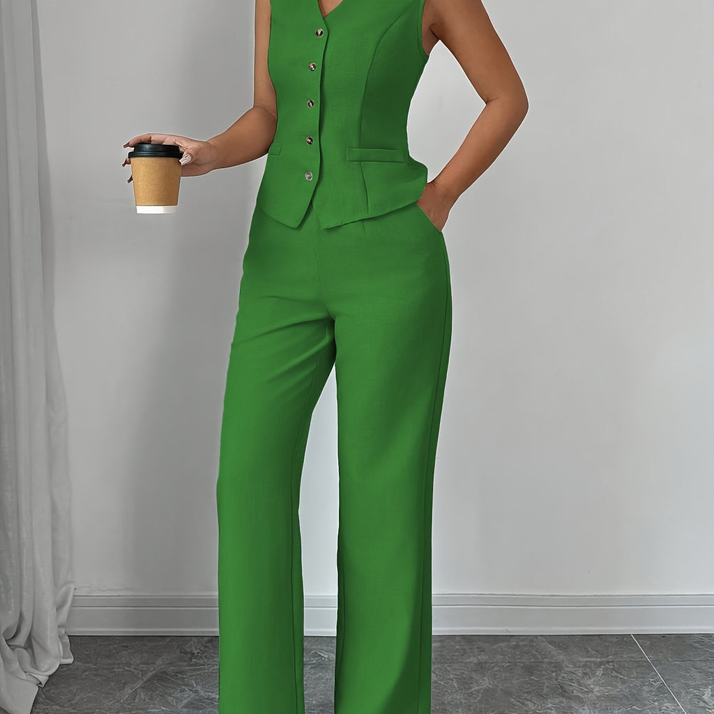 64b136-1e vest and wide-leg pants set featuring a stylish top and flowing trousers, perfect for casual or chic wear.