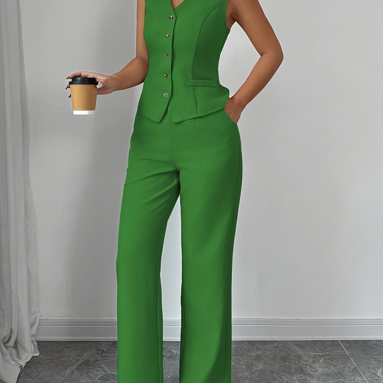Vest & Wide-Leg Pants Set