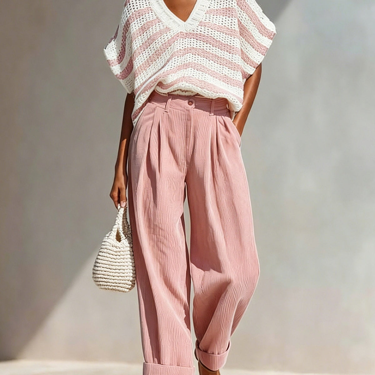 Chic Blue Stripe Mesh VNeck Summer CoverUp Blouse